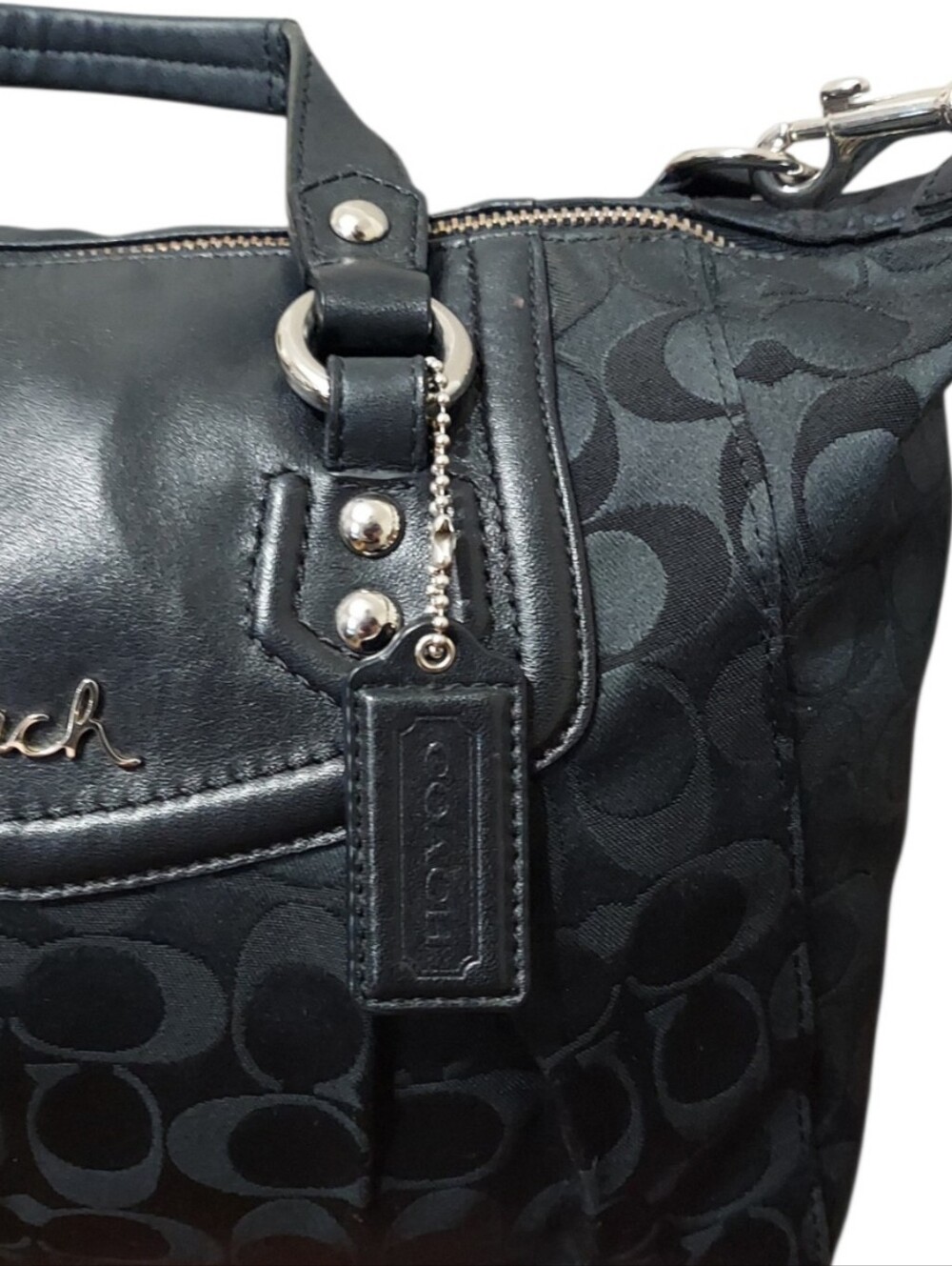 Coach Ashley Signature C Jacquard & Leather Shoulder Satchel W/ Chrome HW F19242 - Picture 8 of 13